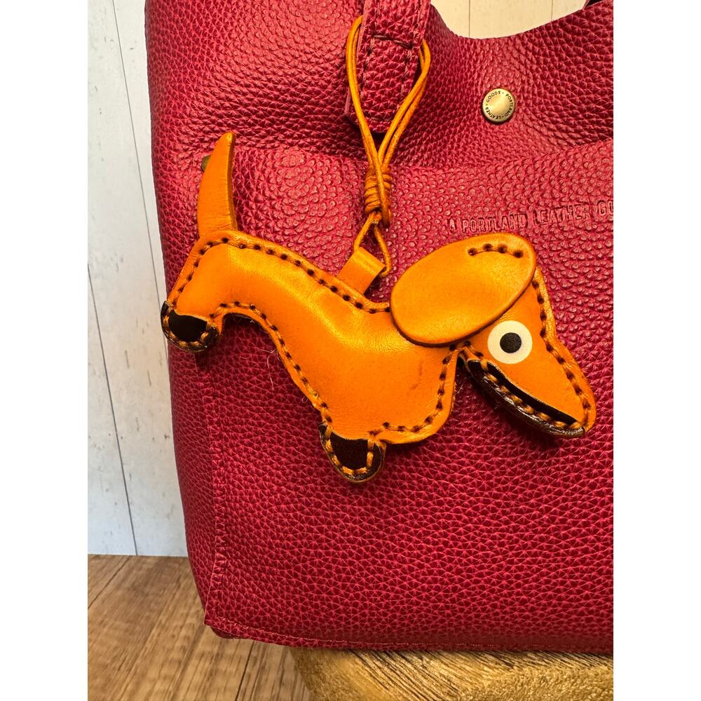 Light Brown Genuine Leather Dog Bag Charm Dachshund Wiener Dog Purse Charm Dogs